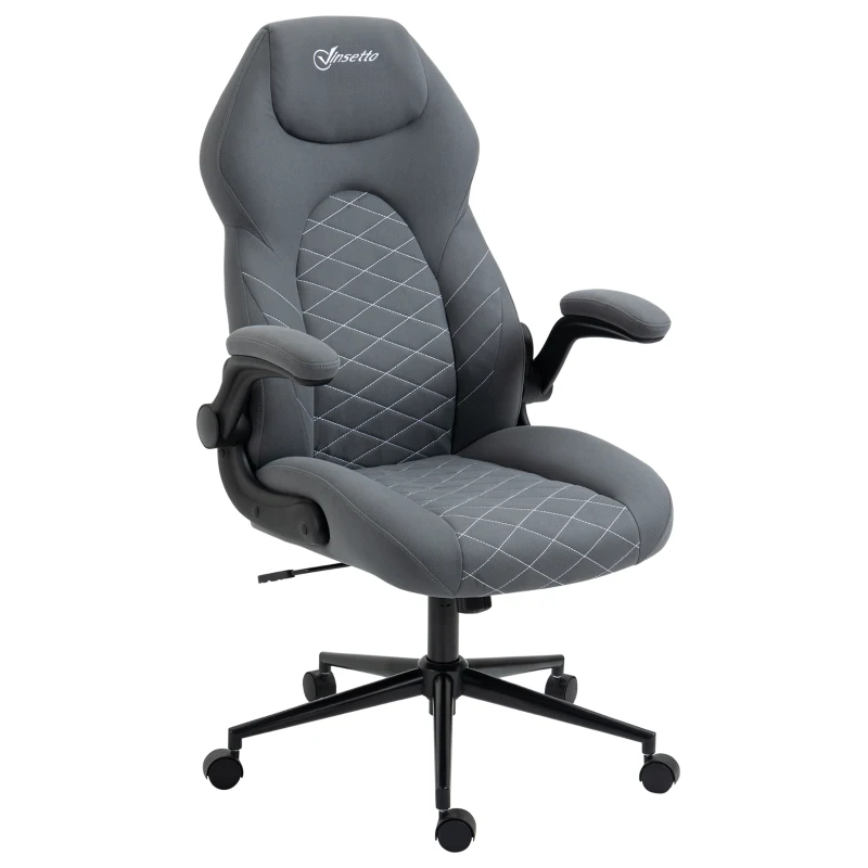 Vinsetto Silla de oficina con ruedas silla de dirección ergonómica giratoria altura ajustable apoyabrazos abatibles Gris