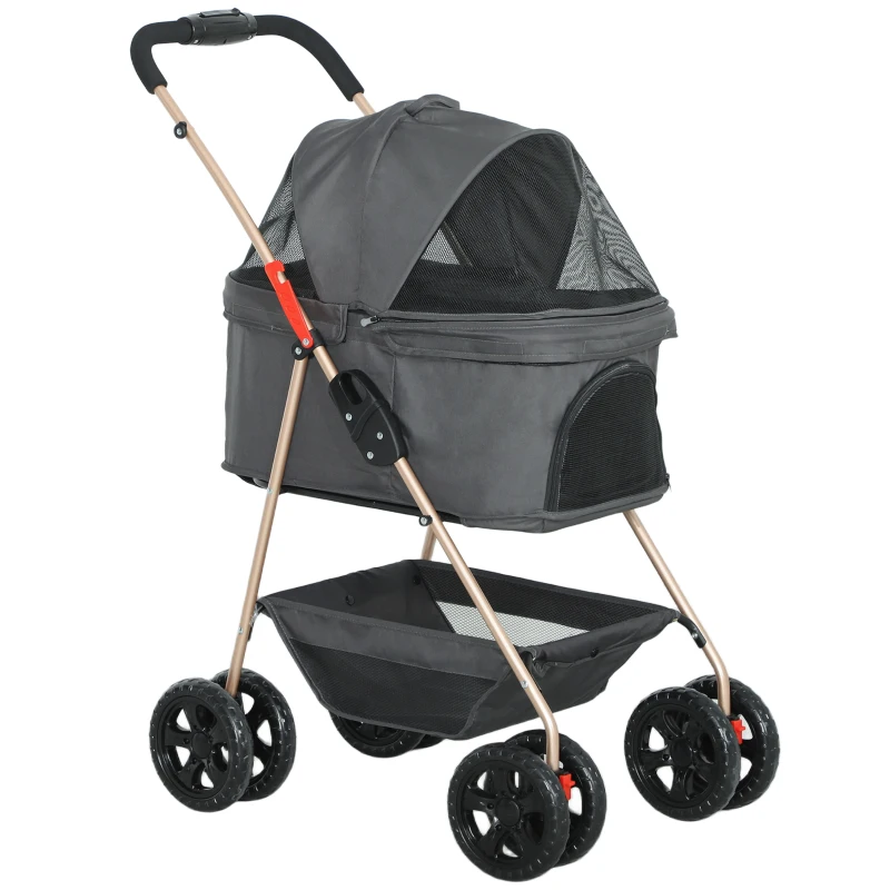 PawHut Poussette pour Chiens 3 en 1 Pliable avec Sac de Transport et Panier Inférieur, Gris