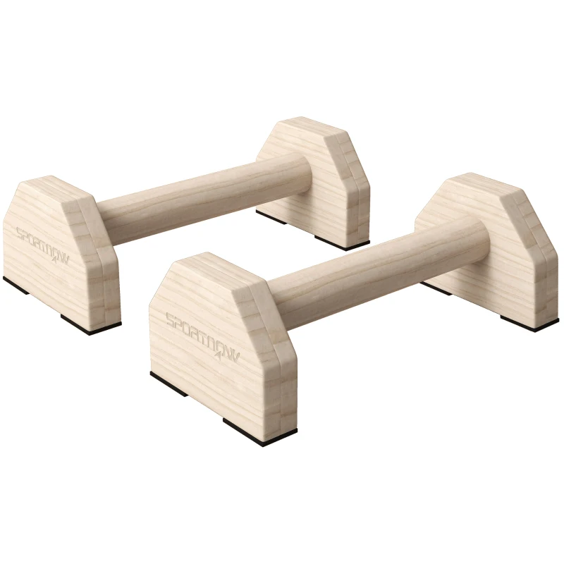 SPORTNOW Set di 2 Parallele Maniglie Push-up Parallettes in Legno di Faggio Antiscivolo Finitura in Legno Naturale