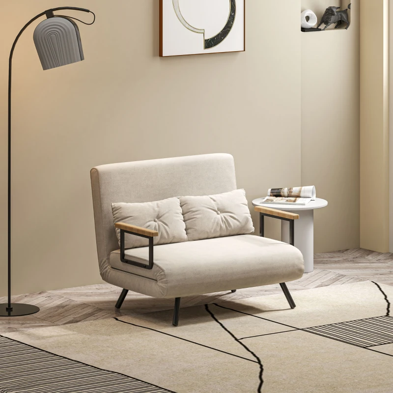 HOMCOM Schlafsofa 3 in 1 in Samteffektstoff mit verstellbarer Rückenlehne und 2 Kissen, 102x73x81 cm, Creme