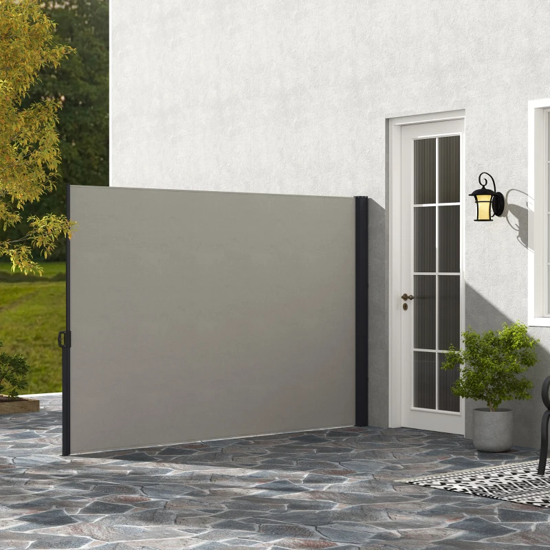 Outsunny Paravento Laterale Doppio Retrattile 3L x 1.8H m in Alluminio e Poliestere Anti-UV ad Alta Densità 180 g/m², Grigio Chiaro