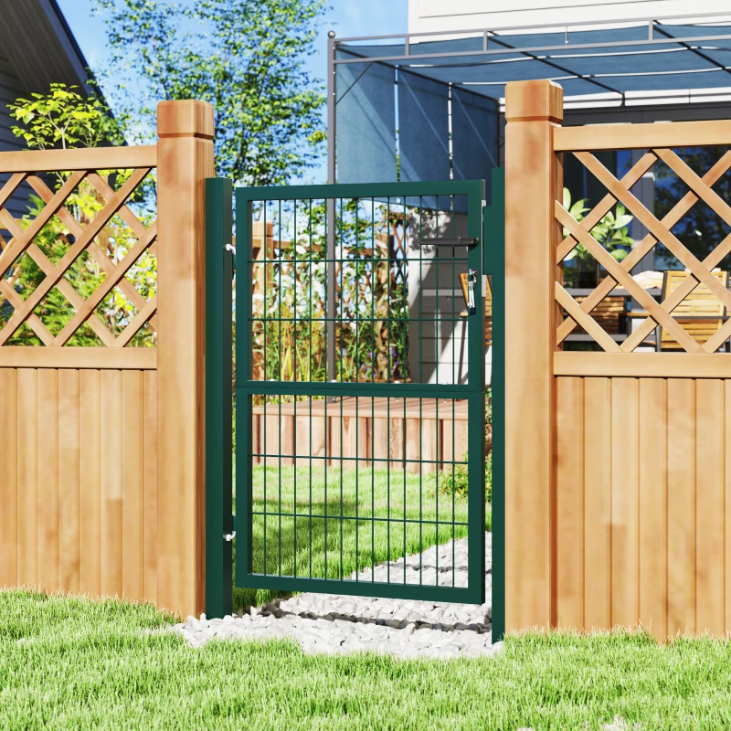 Outsunny Portail de jardin en acier Porte de jardin avec poignée, serrure 3 clés verrouillables Portail 97x170cm Vert