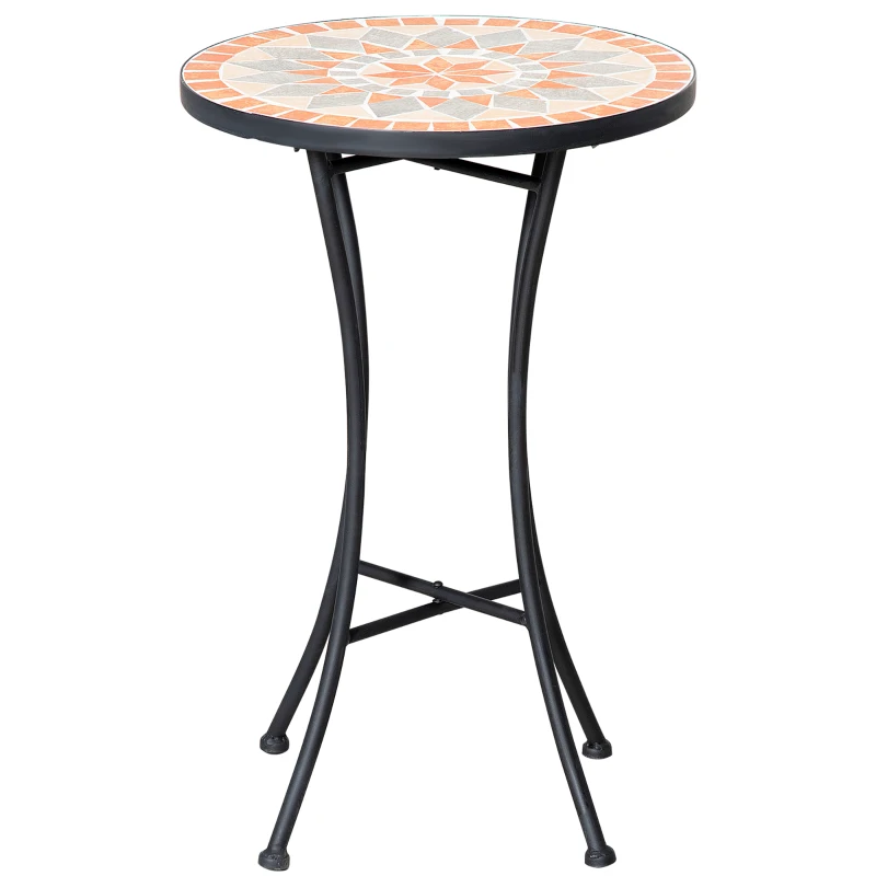 Outsunny Mesa Auxiliar de Jardín 35,5 cm Redonda Resistente a la Intemperie en Estilo de Mosaico Mesa de Camping de Metal Mesa de Café