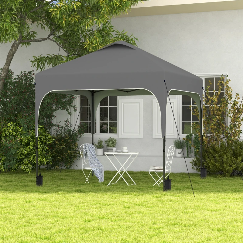 Outsunny Gazeb0 da Giardino Pop-up Pieghevole 2,5 x 2,5 m con Altezza Regolabile, Sacca per il Trasporto Inclusa, Tessuto Oxford Anti-UV50+, Struttura in Acciaio, Grigio Scuro