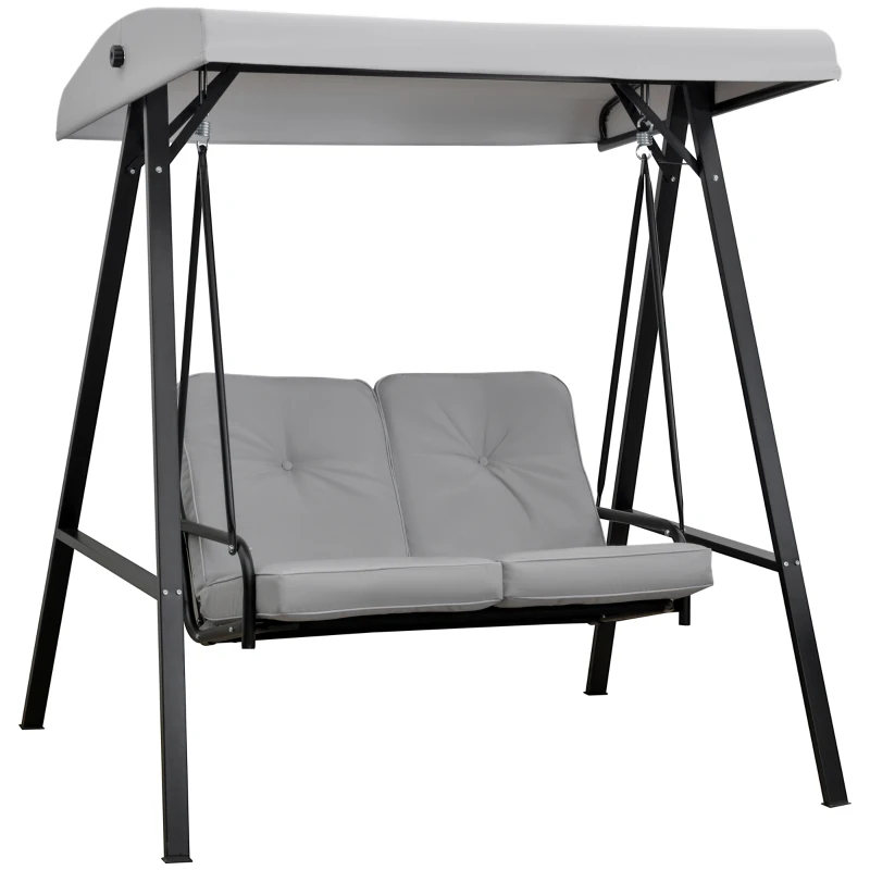 Outsunny Gartenliege für 2 Personen mit großem Komfort inkl. Sitz- und Rückenkissen, Armlehnen und Sonnendach in Grau