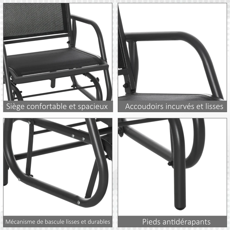 Outsunny Sillón Mecedor de Jardín Rocking Chair Diseño Contemporáneo metal textileno Negro