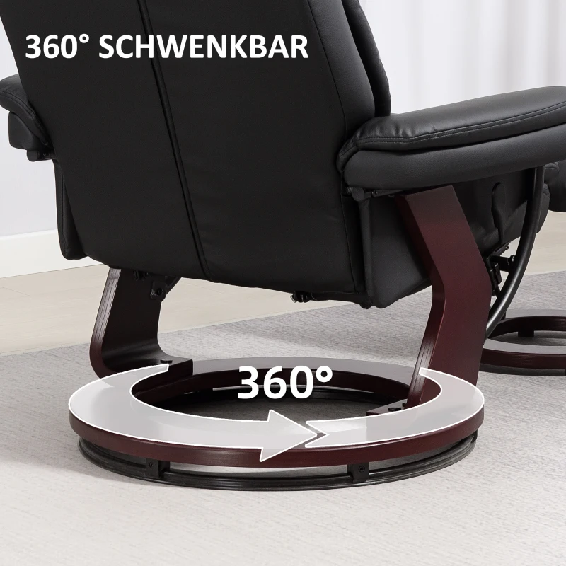 HOMCOM Relaxsessel mit Fußhocker, Verstellbarer Sessel, Kunstleder-Bezug, Polstersessel mit klappbarer Rückenlehne, Schwarz(m-5)