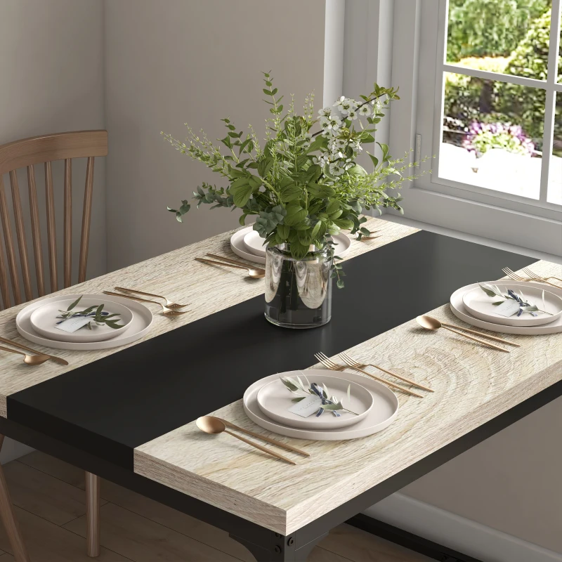 HOMCOM Mesa de comedor para 6 personas estilo industrial en metal Negro y madera 120x89x75,5 cm