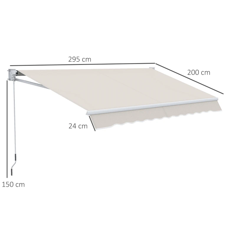 Outsunny Manuell ausfahrbare Wandmarkise aus Aluminium und Polyester UV50+ für den Außenbereich mit Kurbel 200x295 cm Cremeweiß