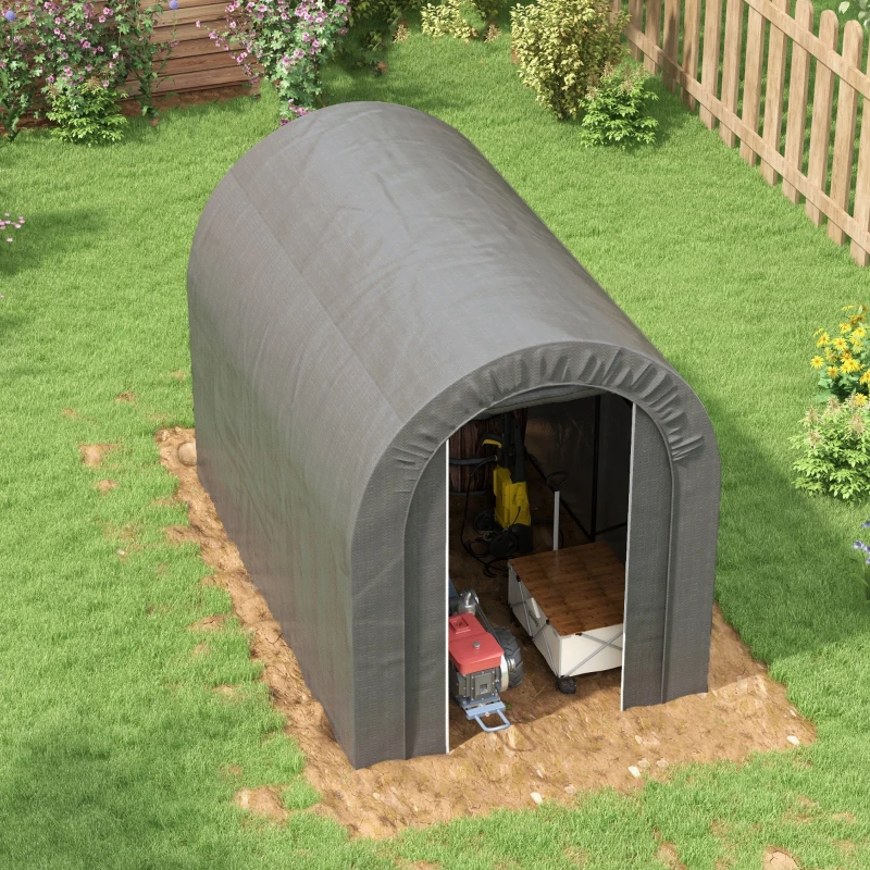 Outsunny Capanno da Giardino, Tenda da Stoccaggio Esterno, Garage per Bici, Tetto in PE, Struttura in Metallo Zincato, Grigio