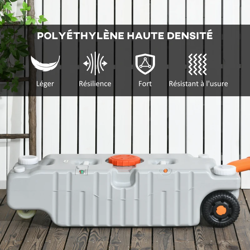 Outsunny Serbatoio d'Acqua Portatile da 75 Litri con Indicatore di Livello, 3 Ruote e Maniglia per Campeggio, Grigio