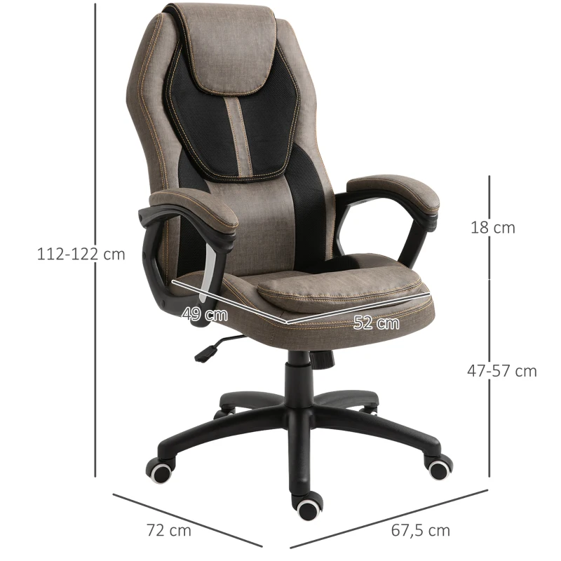 Vinsetto Silla de oficina con masaje silla oficina cómoda altura ajustable giratoria 360° poliéster PU Gris Marrón