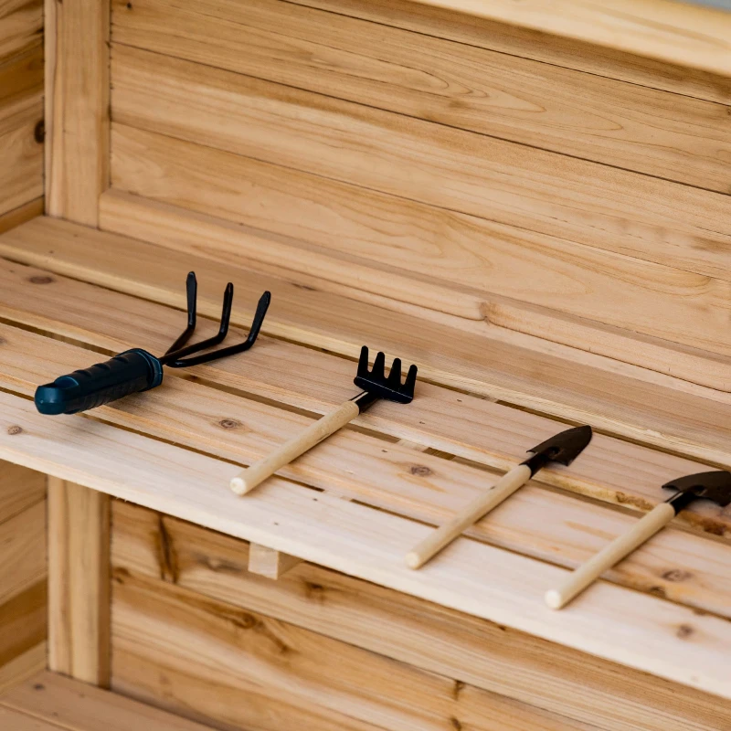 Outsunny Armadio da Giardino con 2 Ripiani, Piano di Lavoro in Metallo con Bordo Rialzato, 83 x 40 x 92 cm, Legno Naturale