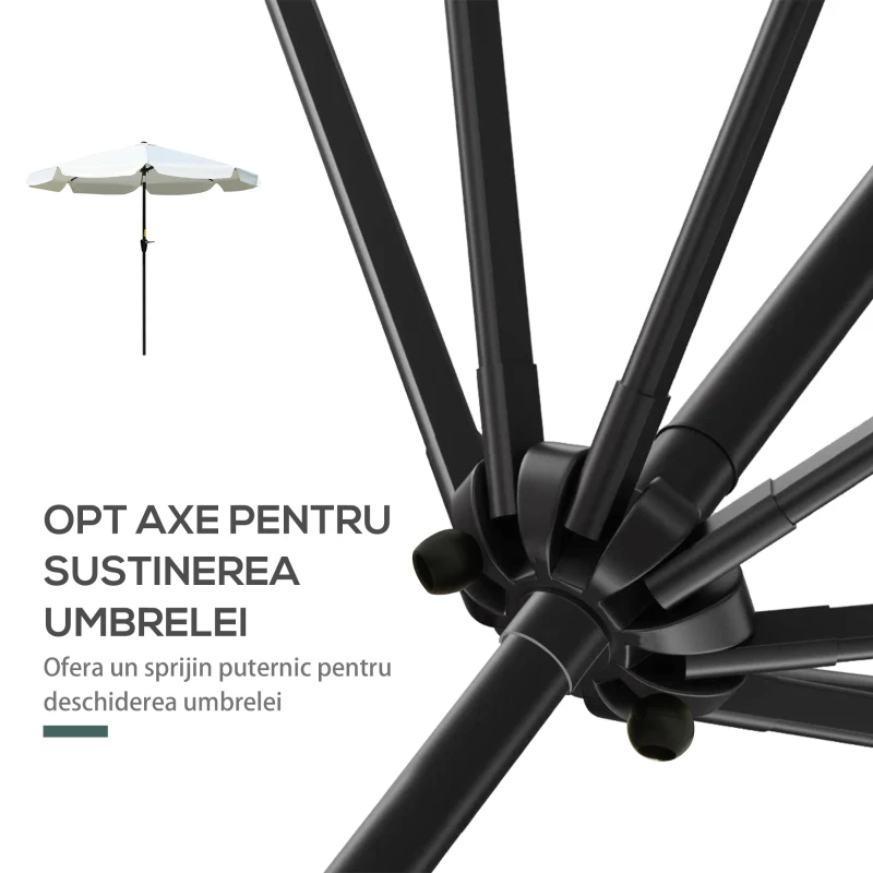 Outsunny Umbrelă de Grădină Înclinabilă cu Deschidere cu Manivelă și Orificiu de Aerisire, Ø266x248.5 cm, Crem