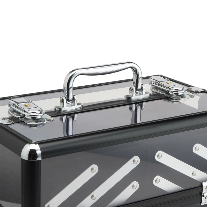 HOMCOM Make-up-Koffer - Kosmetikkoffer - Aufbewahrung von Schönheitsprodukten - Maße 30L x 18B x 22H cm - Aluminium Acryl Griffschloss Schwarz