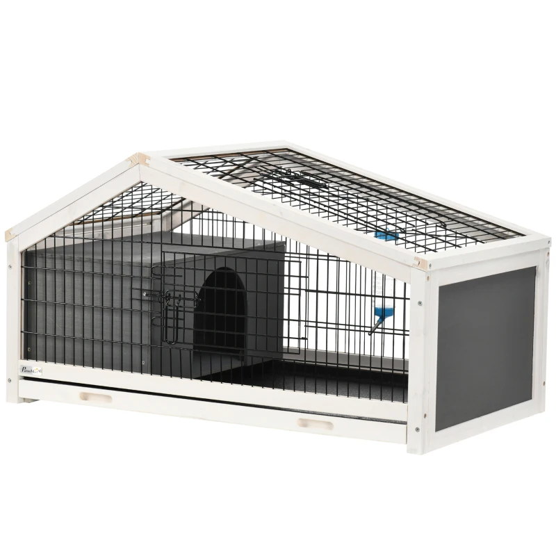 PawHut Conejera en Madera con Casita y Zona Abierta para 1 Conejo, 90x53x50 cm, Gris Oscuro