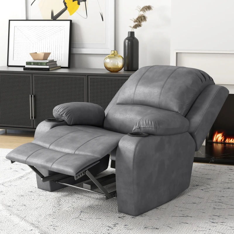 HOMCOM Sillón Reclinable con Reposapiés y Función de Descanso incl Portavasos Sillón de TV 87x95x102 cm Gris