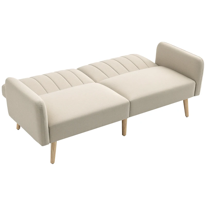 HOMCOM Divano Convertibile 2 Posti Design Scandinavo Schienale Regolabile 3 Posizioni Piedi Legno Tessuto Effetto Lino Beige