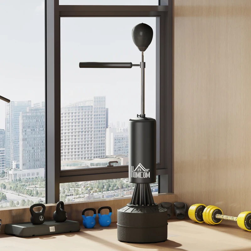 HOMCOM Sacco da Boxe Autoportante con Punching Ball e Braccio Rotante 3 in 1, Altezza Regolabile, Nero