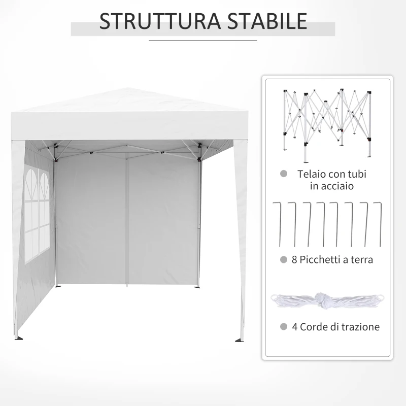 Outsunny Gazebo Pieghevole Pop Up 2x2 m con 4 Pareti Rimovibili in Poliestere e Acciaio, Bianco
