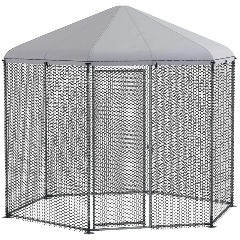 PawHut Recinto para gallinero exterior 5 m² parque con malla 2,8x2,45x2,46 m - espacio cubierto - 5/8 gallinas