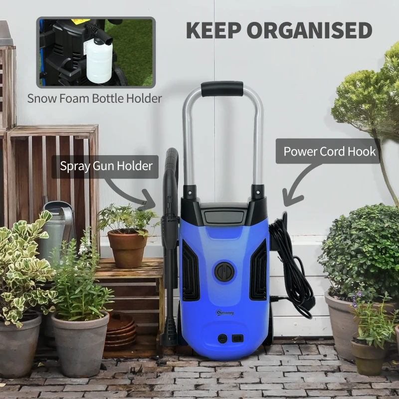 Outsunny 1800W 150-Bar Pressure Washer, with Adjustable Nozzle - Blue