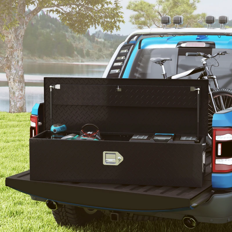 HOMCOM Caja de almacenamiento estable de aluminio con mangos laterales, cerradura y llaves, caja de herramientas, 99x33x35,5 cm