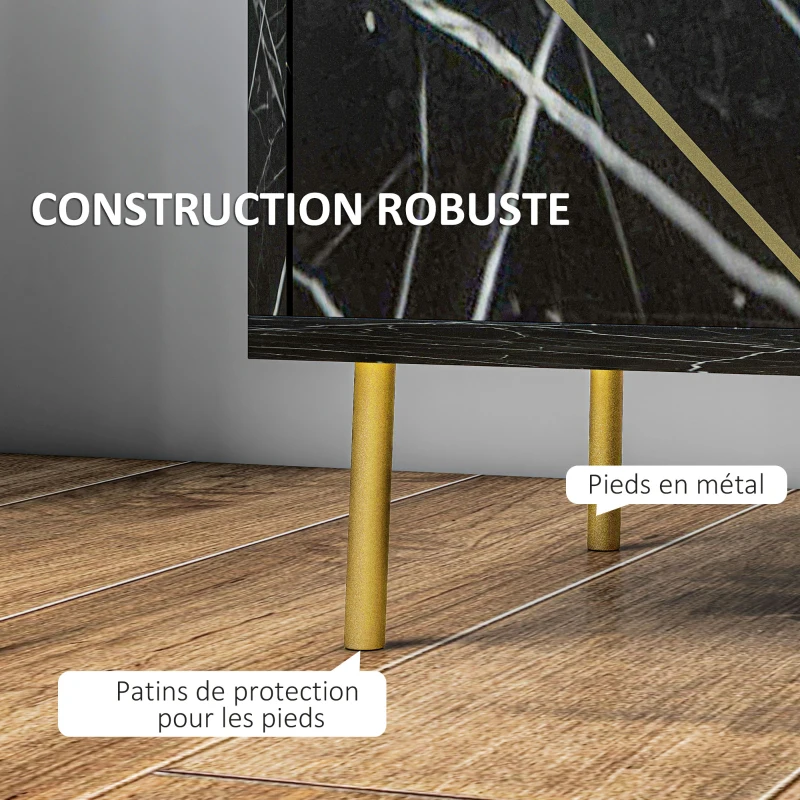 HOMCOM Table de chevet, table d'appoint avec 1 grand tiroir et 1 niche, effet marbre, pieds en métal doré, 39l x 30 x 50 cm