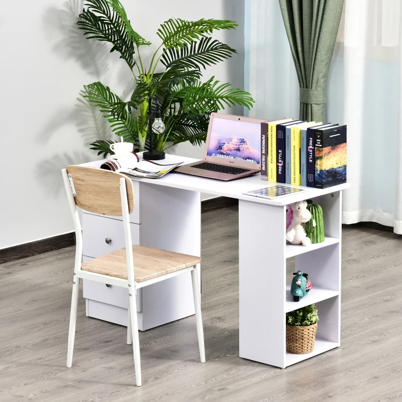 HOMCOM Escritorio de ordenador multimedia con múltiples almacenamientos - 3 cajones 2 estantes 120x49x72 cm Blanco