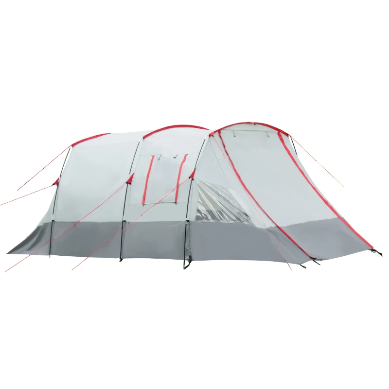 Outsunny Tenda da campeggio familiare 6-8 persone, tenda tunnel impermeabile, porte e finestre, 5,1 x 2,4 x 1,8 cm, grigio chiaro