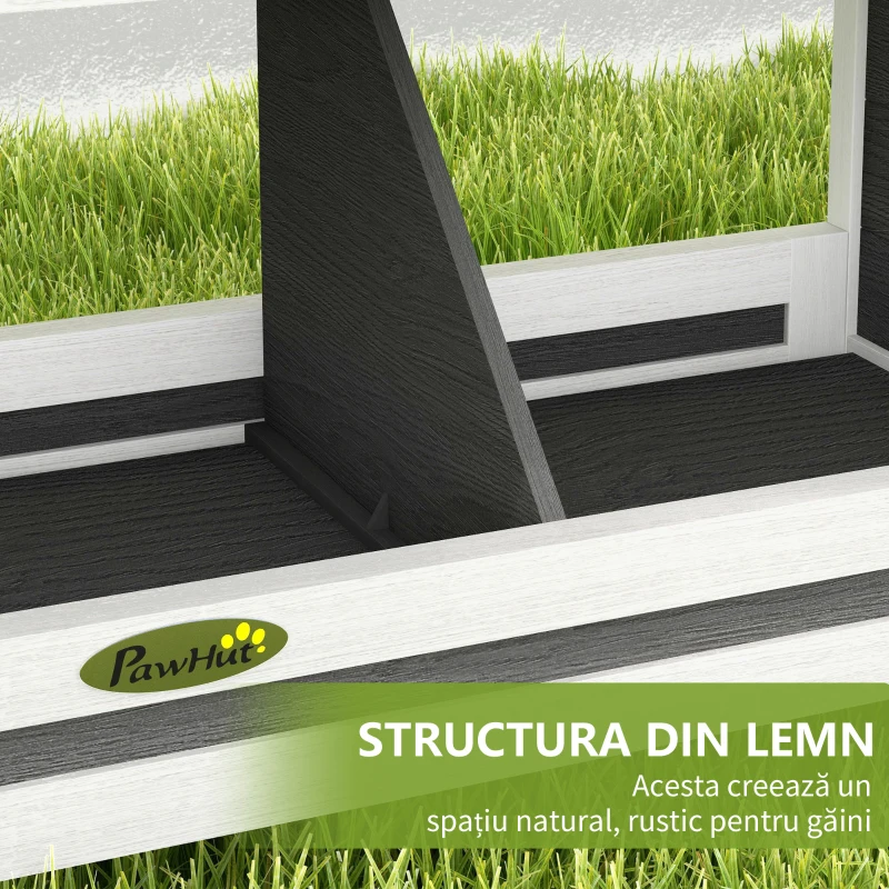 PawHut Cuibar pentru Găini cu 2 Zone, Bază Înălțată și Acoperiș din Bitum, 66x37x34 cm, Gri