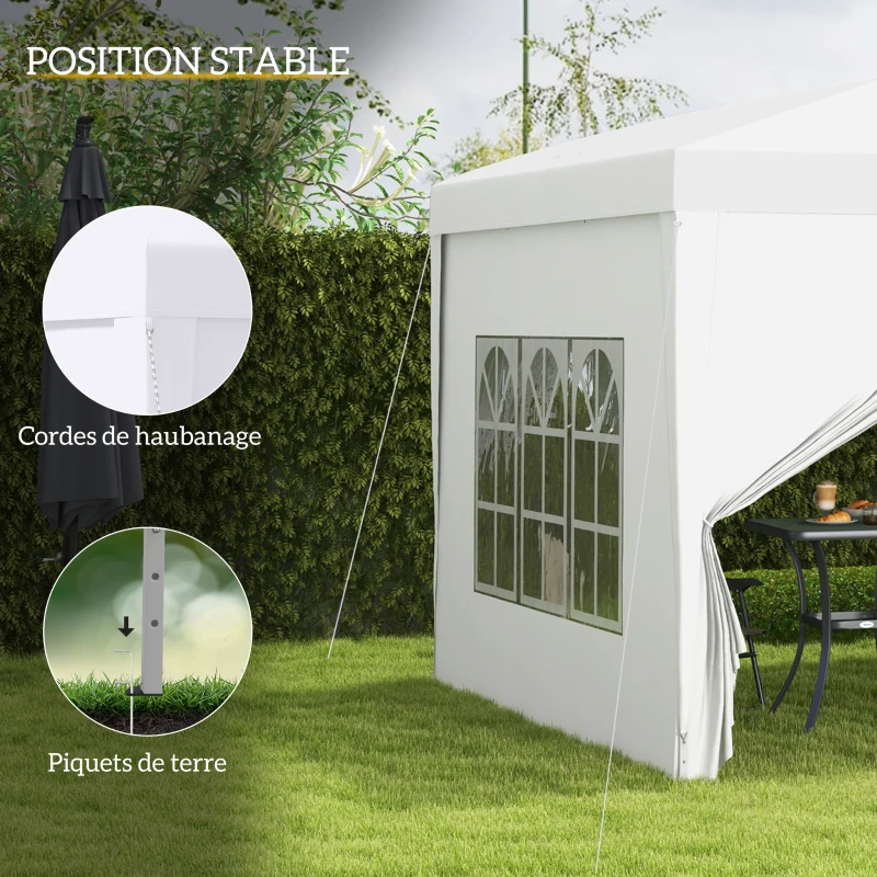 Outsunny Tonnelle Barnum Tente de réception Pliante 3 x 3 x 2,58 m avec fenêtres + Sac de Transport Blanc