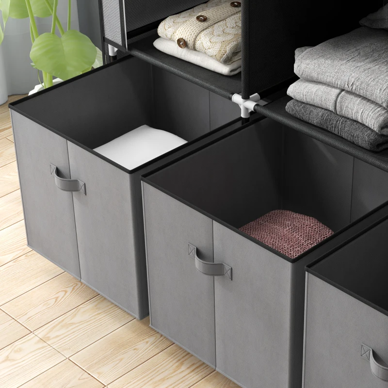 HOMCOM Armario de almacenamiento en tela plegable con 5 estantes 2 barras colgantes y 3 cajones en tela 125x43x162,5 cm