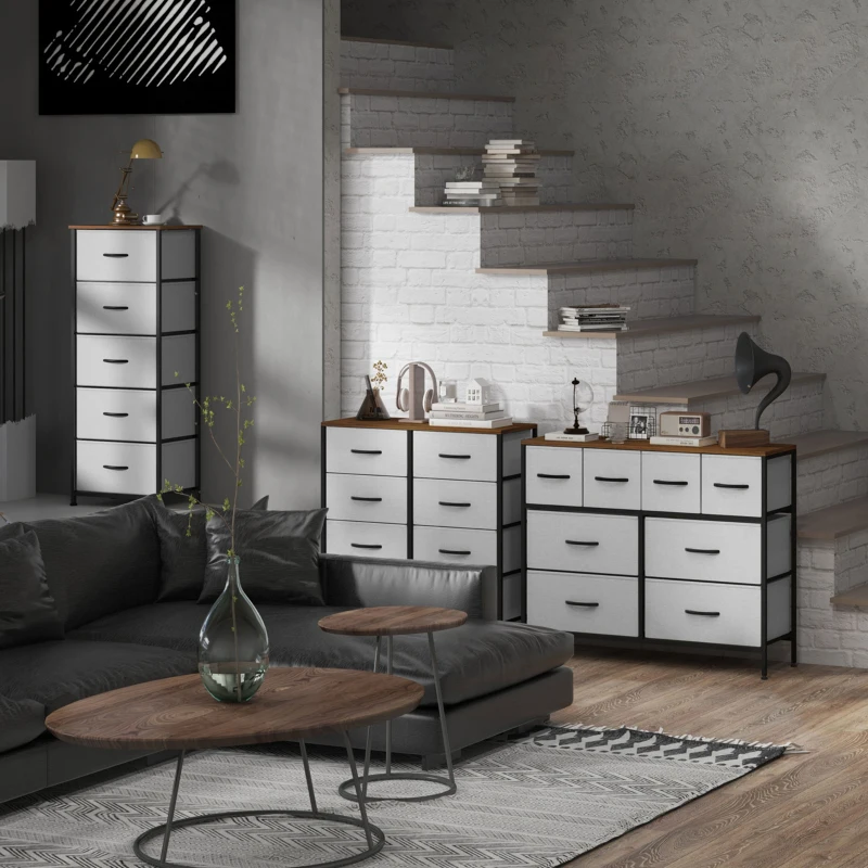 HOMCOM Cómoda 5 cajones Mueble de Almacenamiento cajón de tela plegable - estructura de acero Negro - 45x30x116 cm Gris