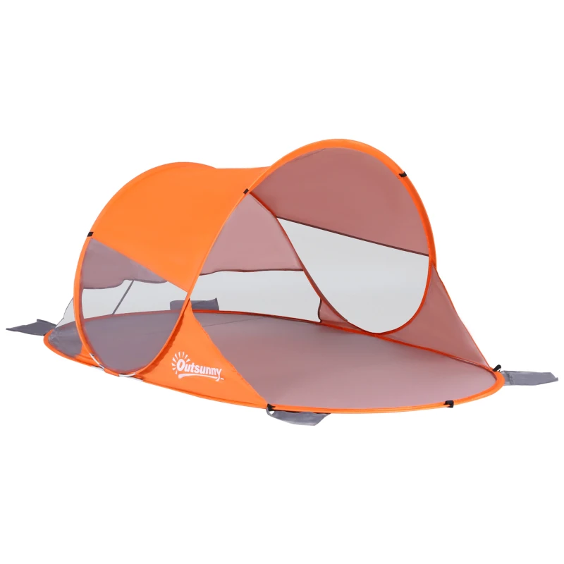 Outsunny Refugio de playa tienda de playa plegable emergente automático protección UV ventana trasera Naranja