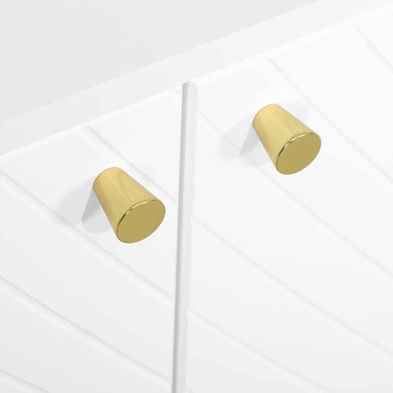 HOMCOM Mobiletto da Archiviazione con 2 Armadi, 3 Porte, Ripiani Regolabili, Piedini Dorati in Acciaio, 107 x 35 x 77 cm, Bianco