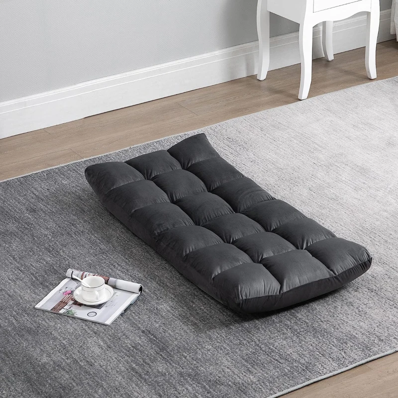 HOMCOM Poltrona Convertibile in Letto con Inclinazione Schienale Multiposizioni 90°-180°, Flanella di Poliestere Trapuntata, Grigio Scuro