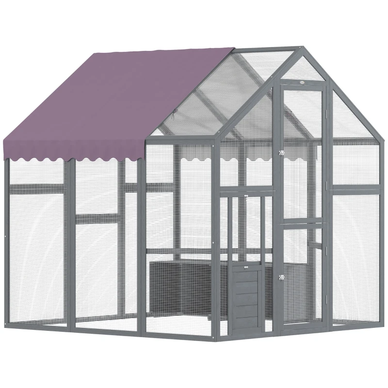 PawHut Enclos à poules, Poulailler avec toit imperméable, 2 nichoirs, 2 perchoirs, pour 6-8 poules, env. 1,7 x 1,8 x 1,8 m(m-7)