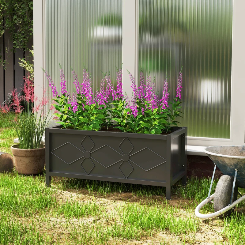 Outsunny Fioriera esterna fioriera rialzata zincata con bordo di sicurezza rettangolare 80 x 40 x 38 cm nero
