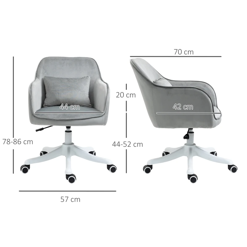 Vinsetto Silla de Oficina de Terciopelo con Masajeador y Cojín Lumbar Integrado Altura Ajustable Giratoria 360° Gris Claro