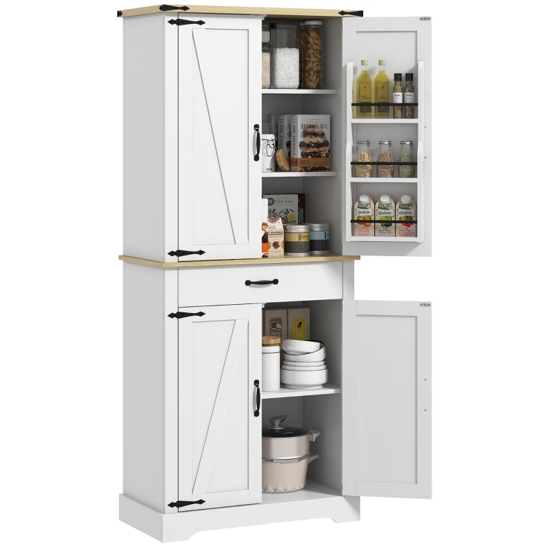 HOMCOM Credenza da Cucina Buffet, 4 Porte, 6 Ripiani a Porta, 1 Cassetto e Ripiani Regolabili, 76,5 x 40 x 181 cm, Bianco