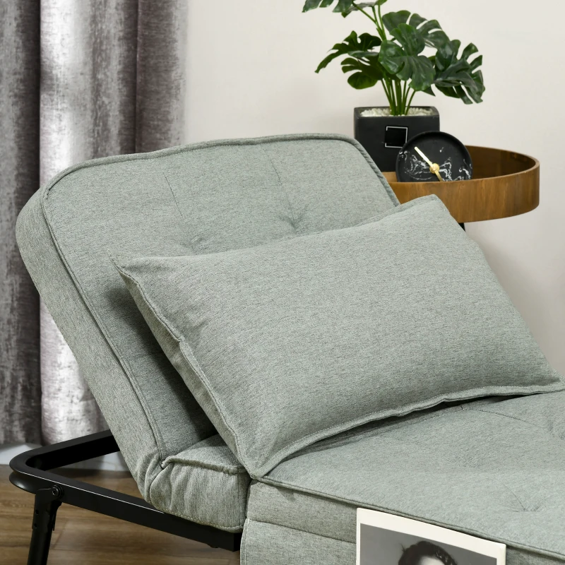 HOMCOM Poltrona chauffeuse convertibile 4 in 1 con schienale reclinabile su 5 posizioni cuscino 180 x 64 x 40 cm grigio chiaro