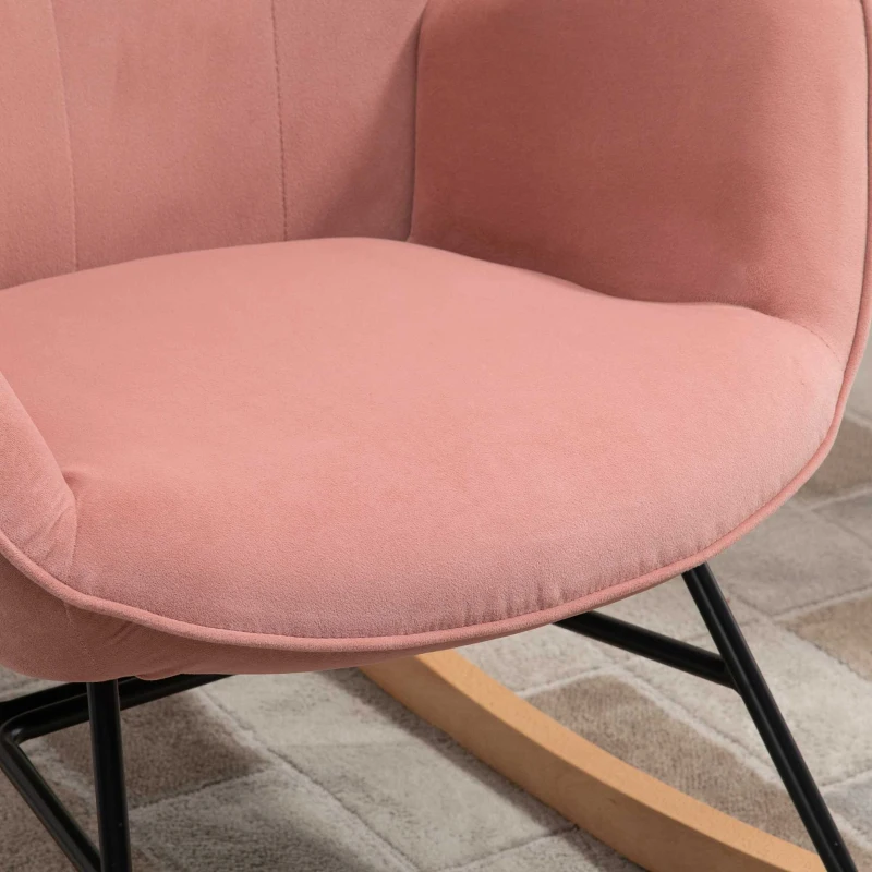 HOMCOM Sillón Mecedora con Acolchado Patines de Madera Aspecto de Terciopelo hasta 150 kg Rosa