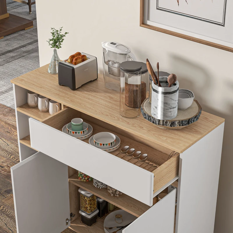 HOMCOM Mueble de Almacenamiento Buffet cocina estilo escandinavo 1 armario de doble puerta 1 cajón y 4 nichos estantes ajustables