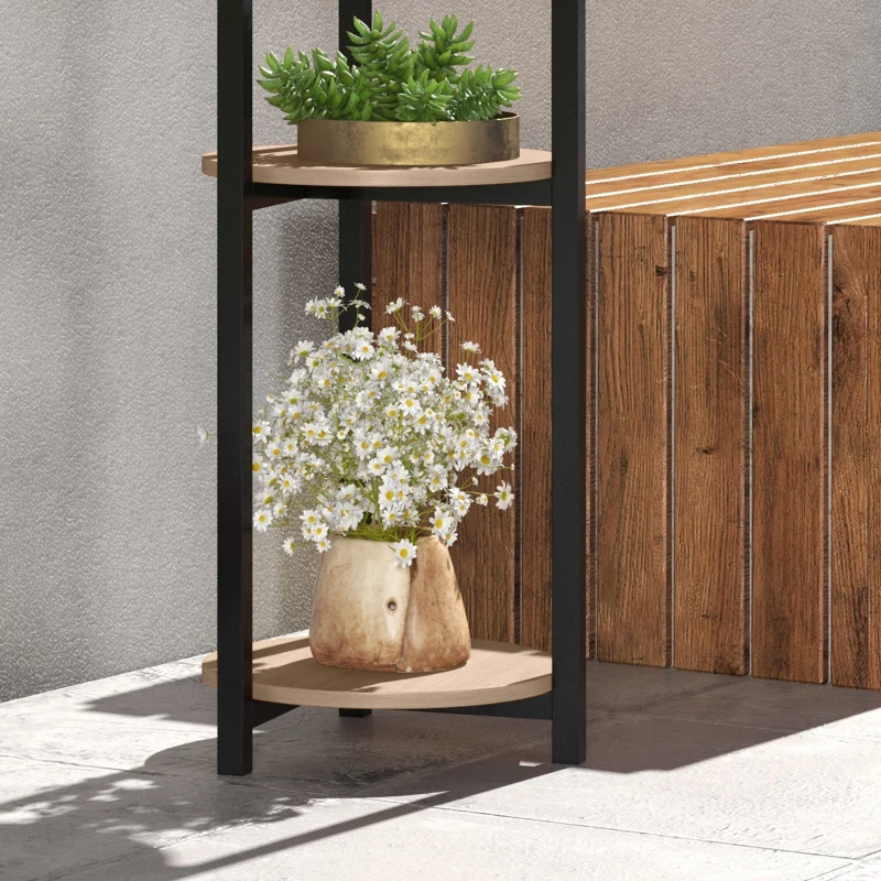 Outsunny Pflanzenregal aus Holz Metall rund Blumenständer 5 Ebenen für Innen- und Außenbereich, dim. 28L x 28W x 87H cm