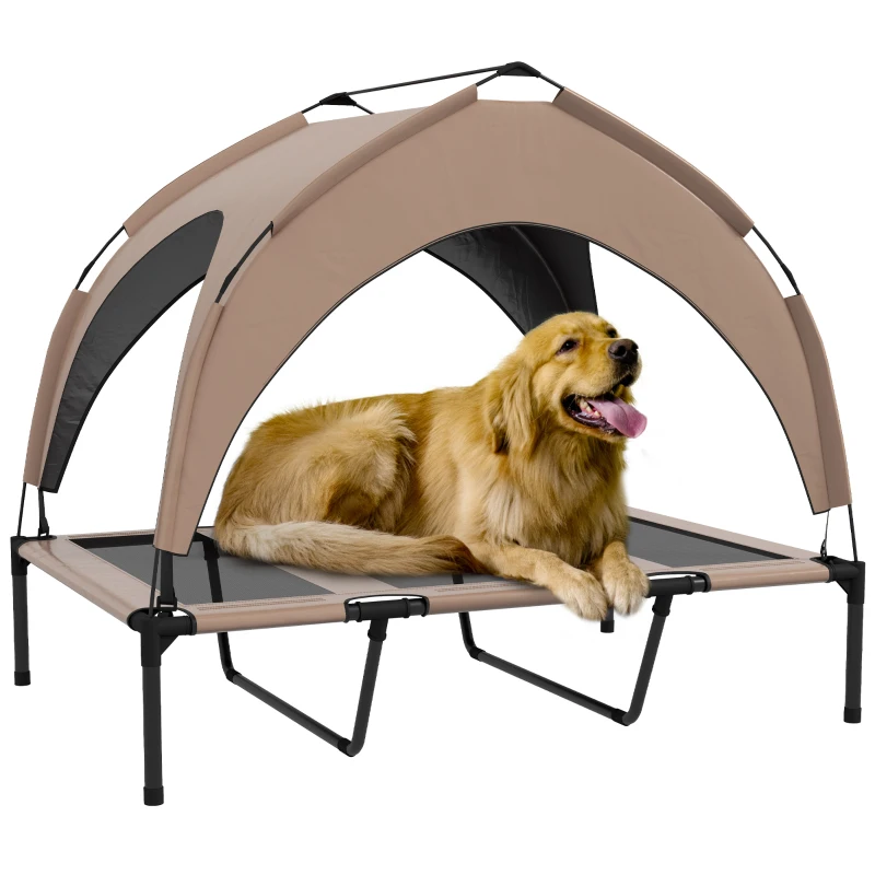 PawHut Hundebett Katzenbett auf Beinen erhöhtes Hundebett mit Anti-UV-Taffeta-Baldachin und Transporttasche 106 x 76 x 94 cm Kaffee