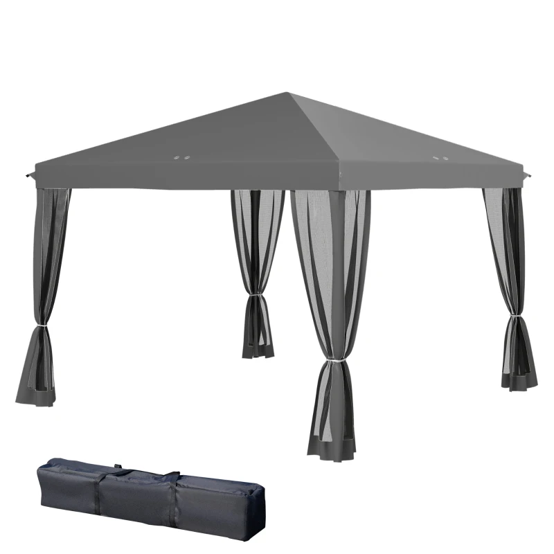 Outsunny Pergola Pop-up Pieghevole, Stile Coloniale, 3 x 3 m 4, Zanzariere, con Borsa da Trasporto, Grigio