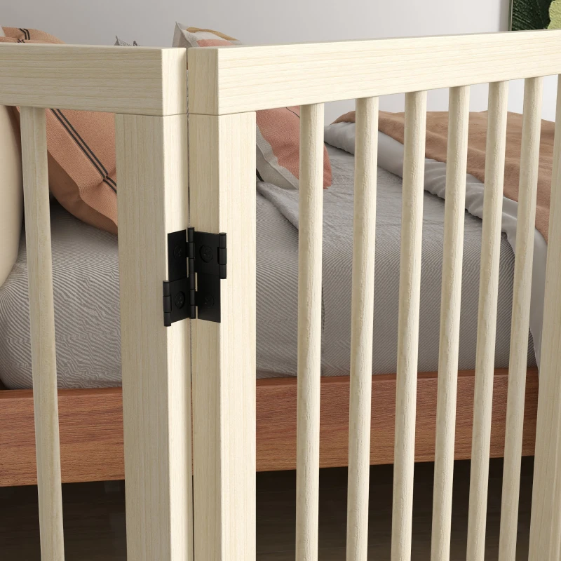 PawHut Cancelletto di Sicurezza Modulabile Pieghevole per Cani con Piede di Supporto, in Legno Massiccio, 206x35,5x76 cm, Color Legno Naturale