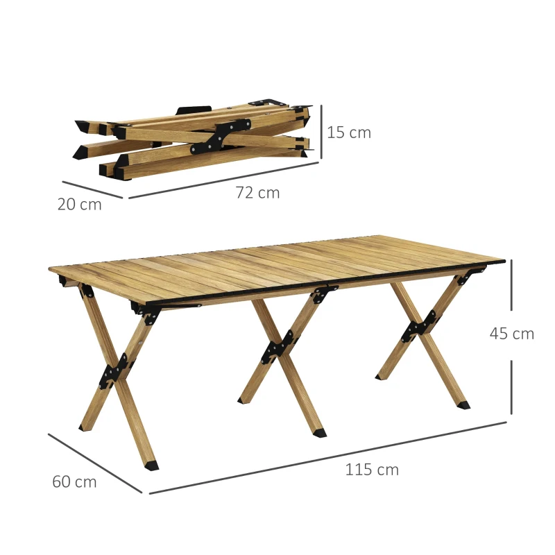 Outsunny Mesa de camping mesa de picnic mesa de jardín plegable de aluminio con tablero enrollable Madera Natural