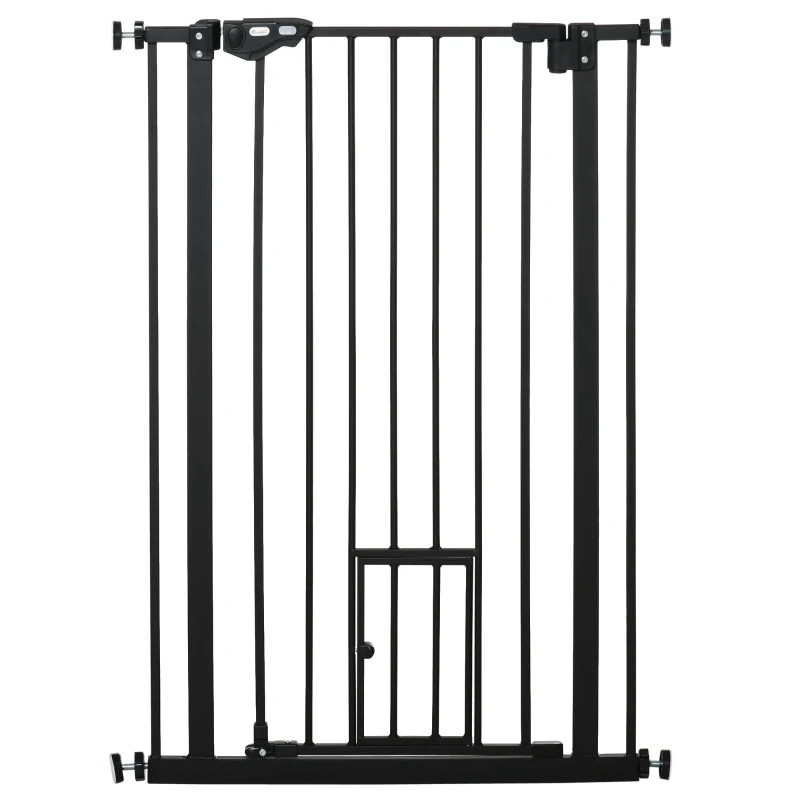 PawHut Barrera de Seguridad para Mascotas de 104 cm con Puerta Cierre Automático Sistema de Doble Bloqueo sin Perforación de 74 a 80 cm
